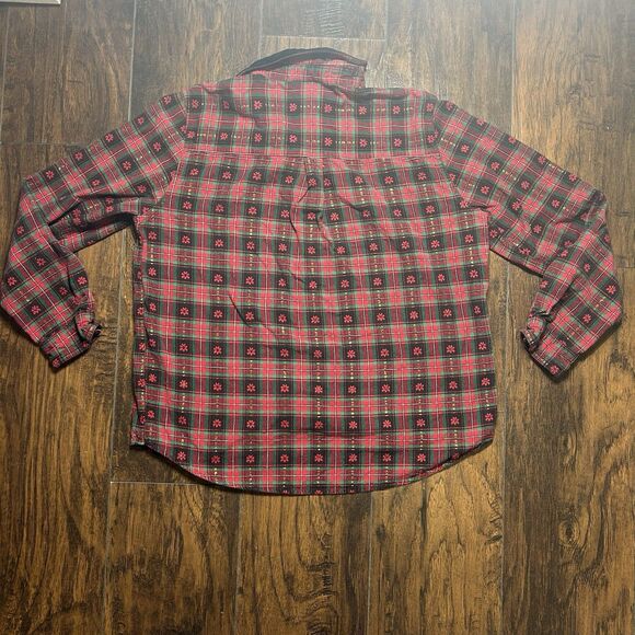 Vintage Cabin Creek Red Plaid ButtonUp Poinsettia Christmas Shirt Women L Petite - Picture 8 of 9